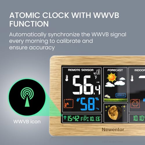 Image of Newentor Weather Station Wireless Indoor Outdoor Thermometer, Wood,1Sensor