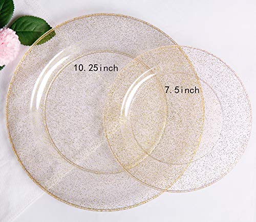 Wdf 120Pcs Gold Plastic Plates- Disposable Gold Glitter Plates, Premium Heavy Duty 60-10.25" Dinner Plates And 60-7.5" Salad Plates For Parties &Wedding #TOP1