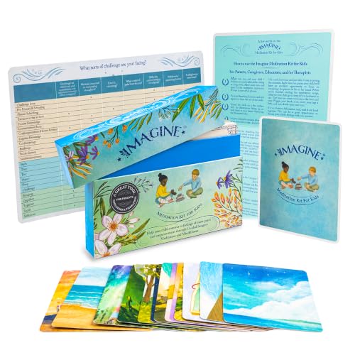 Imagine Meditation Kit for Kids - Award-Winning Mindfulness kit of XL Cards with Calming Guided Meditations for Empowerment, Focus and Relaxation. Great for Parents, Teachers and Therapists.