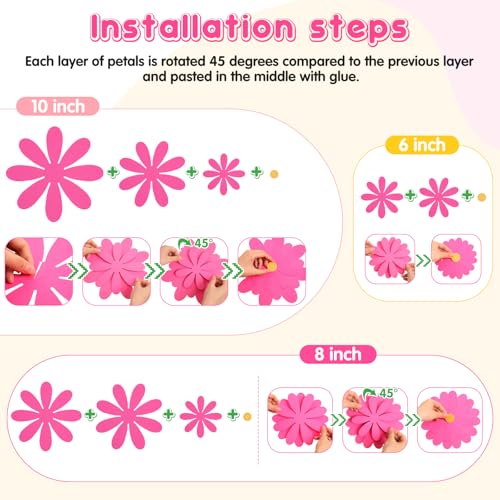 Image of MotiMind 18 Pcs Paper Flowers Decorations for Wall DIY Flower Bulletin Board 3D Paper Floral Backdrop Decoration Photo Backdrop Classroom Back to School Birthday Party(Elegant Color,6 inch 8 inch 10 inch)