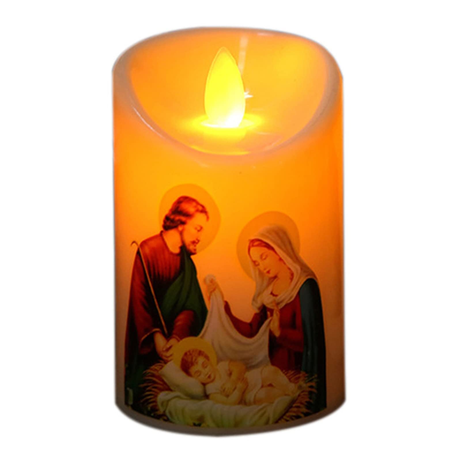 FIRSTXIU Christ Candle Light Sacred Family Glowing Religion Decorative Ornament for Xmas Catholics Church Decor Gift Supplies