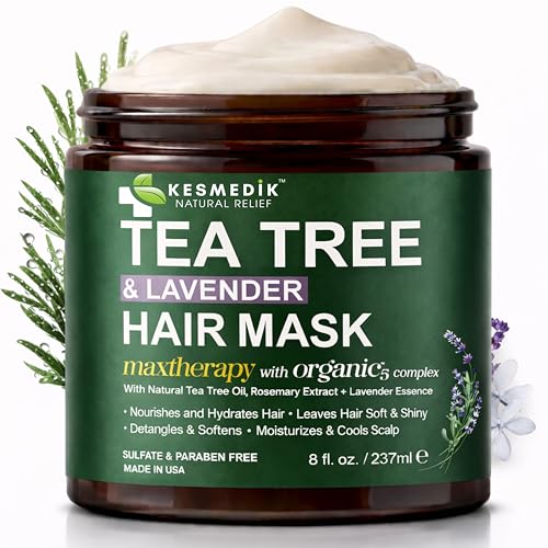 KESMEDIK Tea Tree Hair Mask with Rosemary & Lavender Deep Conditioning Treatment for Dry Damaged Coarse Hair Hydrating Hair Mask with Itchy Scalp Relief Men & Women Sulfate-Free