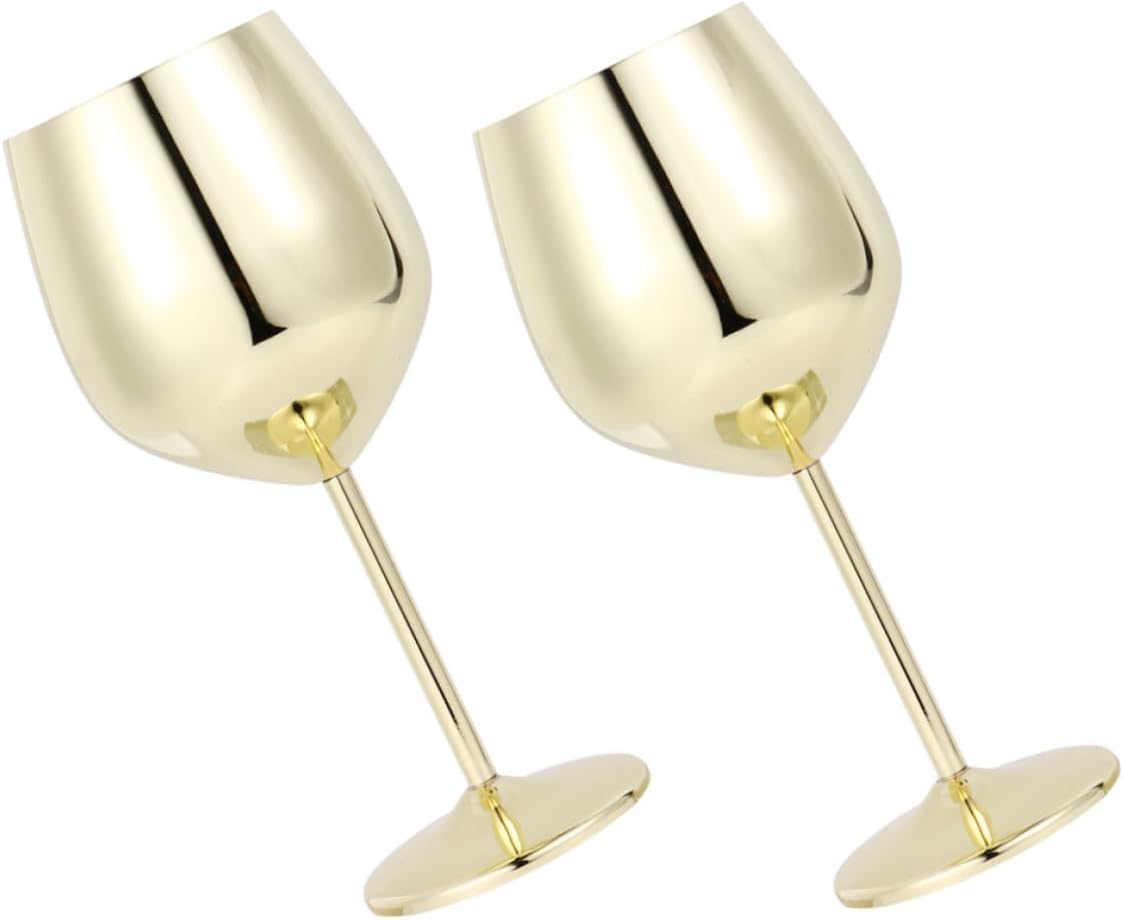 2pcs Modern Stainless Steel Wine Glasses Unbreakable Red Wine Goblets Shatterproof Cocktail Cups for Bar Hotel Banquet Party