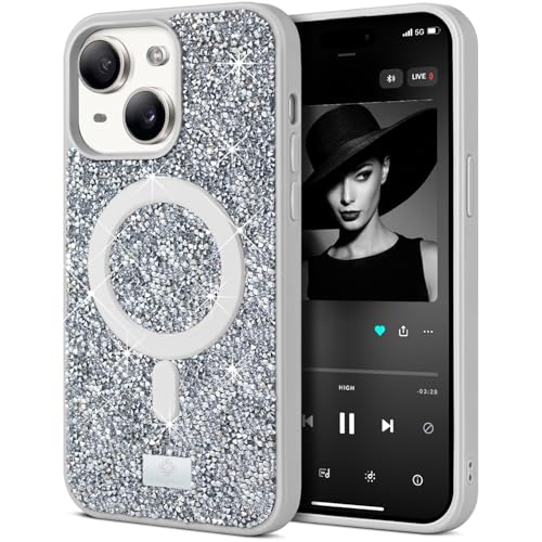 Coque iPhone 15 MagSafe magnétique avec strass cristal scintillant
