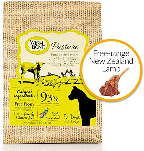 Wishbone Pasture Lamb Dry Dog Food - High Protein, Rich in Taurine, Grain Free, Gluten Free Lamb Dog Kibble, New Zealand Lamb Recipe Dog Food - 4 lb
