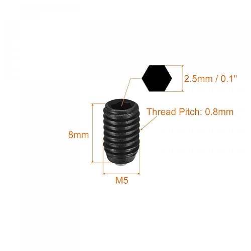 Miniatura 27 de uxcell Tornillos de fijación de punta de bola, 10 piezas M5 x 0.394 in de acero de alto carbono Métrico Spring Hex Socket Grub Tornillo