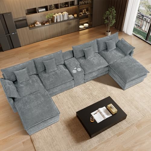 Oversized Modular U-Shape Sofa with Storage & Ottomans