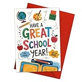 Have a Great School Year Greeting Card, Colorful Classroom Design with Motivational Phrases & Supplies, Back to School Card for Teachers, Students & Staff – 8x5.3 Inch (GC112)