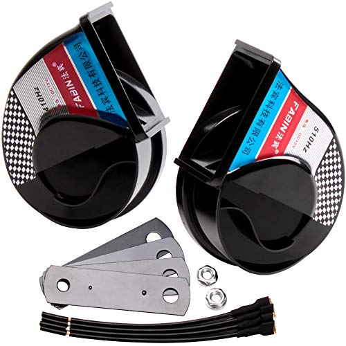 FARBIN Car Horn Loud 12V Electric Train Horn for Truck Snail Air Horn Waterproof Dual-Tone Horn Kit for Any 12V Vehicles(Black dual channel horn)