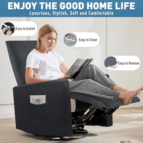 Image of ZNSAYOTX 2026 Velvet Small Recliner Cover 3-Piece, Luxury Plush Recliner Chair Covers with Elastic Band & Ties Stay in Place, Stretch Reclining Slipcover for Lazy Boy Soft Washable (Black)