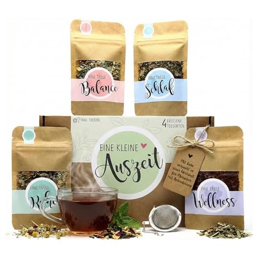 Eine kleine Auszeit Tee Geschenk-Box mit 4 verschiedene Sorten Tee und Tee-Ei Geschenke für Frauen zum Muttertag