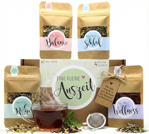 OWLBOOK® Tee Geschenkset Auszeit mit 4 Teesorten | Entspannung Wellness Geschenke für Frauen als Geburtstagsgeschenk Valentinstagsgeschenke | Mama Geschenke Geburtstag Muttertag...