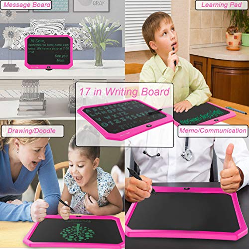 mom&myaboys LCD Writing Tablet for Children, Writing Toys for 3-12 Years Old Girls,17 inch Drawing Board with Lock Erase Button Repeat Writing Memo Office Whiteboard Bulletin Board (Pink)