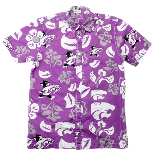 Wes and Willy NCAA Mens Hawaiian Floral Button Down Shirt Kansas State Wildcats Grape L