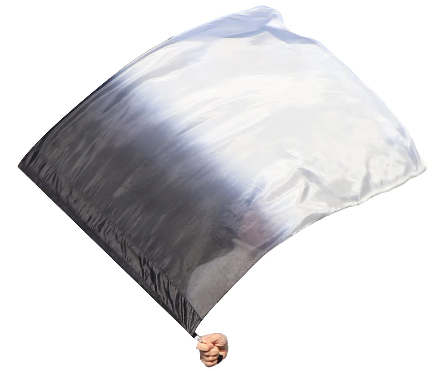 Winged Sirenny Silk Flag Poi 81cm (32in) with a Swivel, Spinning Dance Flags & Flow Arts Prop for Performances, Festivals & Play. Hand-Painted Colors & Portable Hard Pole (black to white)