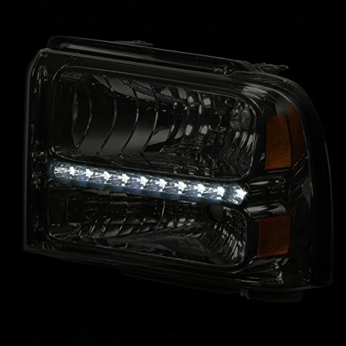 Image of DNA MOTORING LED DRL Headlamps Headlight Assembly Compatible With 05-07 Ford F250-350 F450 F550SD, Smoked /Amber, HL-OH-FSD05-LED-SM-AM