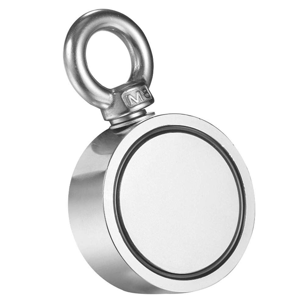 JAMNIK Double Sided Neodymium Magnet, 600 Pounds Pull Force, Round, Silver, Magnet Fishing Kit, Treasure Hunting
