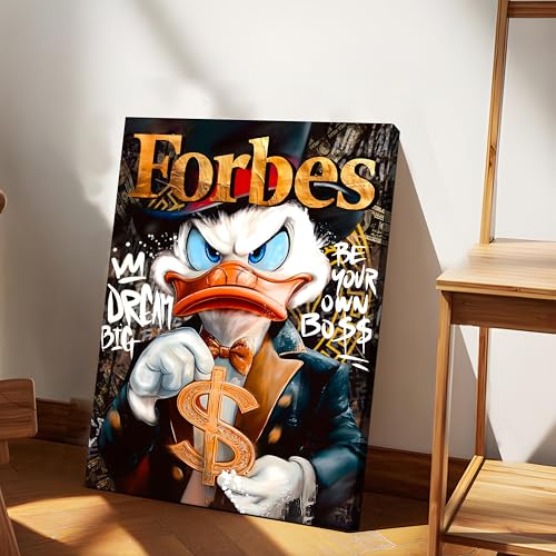 Image of Luxury Cartoon Duck Pop Art Canvas Wall Art Painting For Living Room | Money Motivation Street Art Wall Art Painting | Modern Success-Themed Artwork for Home & Office, 41x56 cm
