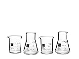 Periodic Tableware Laboratory Beaker Shot Glasses - 3.3 Borosilicate Glass with Graduated Measurements, 2 Beakers & 2 Erlenmeyer Flasks, 50ml / 1.7oz - Science Gift for Teachers