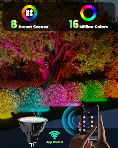 Image of Upgraded Smart WiFi MR16 LED Bulbs Dimmable, RGBW MR16 LED Bulb Color Changing, GU5.3 Bi-pin Base, Multicolor CCT Tunable, Memory Function, Music Sync for 12V Low Voltage Spotlight 2-Pack