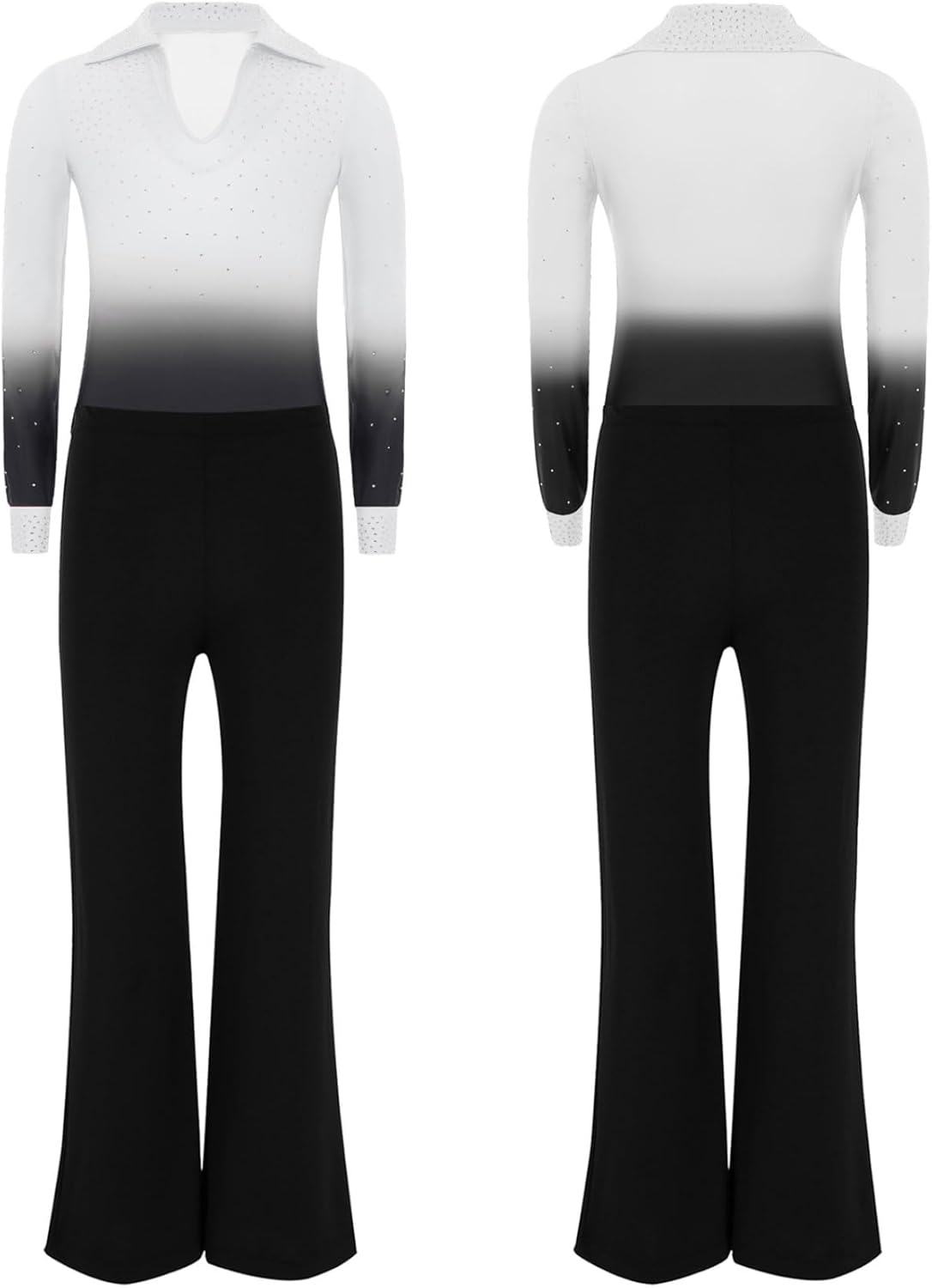 Youth Boys Figure Ice Skating Outfits Latin Dance Bodysuit 2PCS Gymnastics Costume Athletic Ballet Leotards