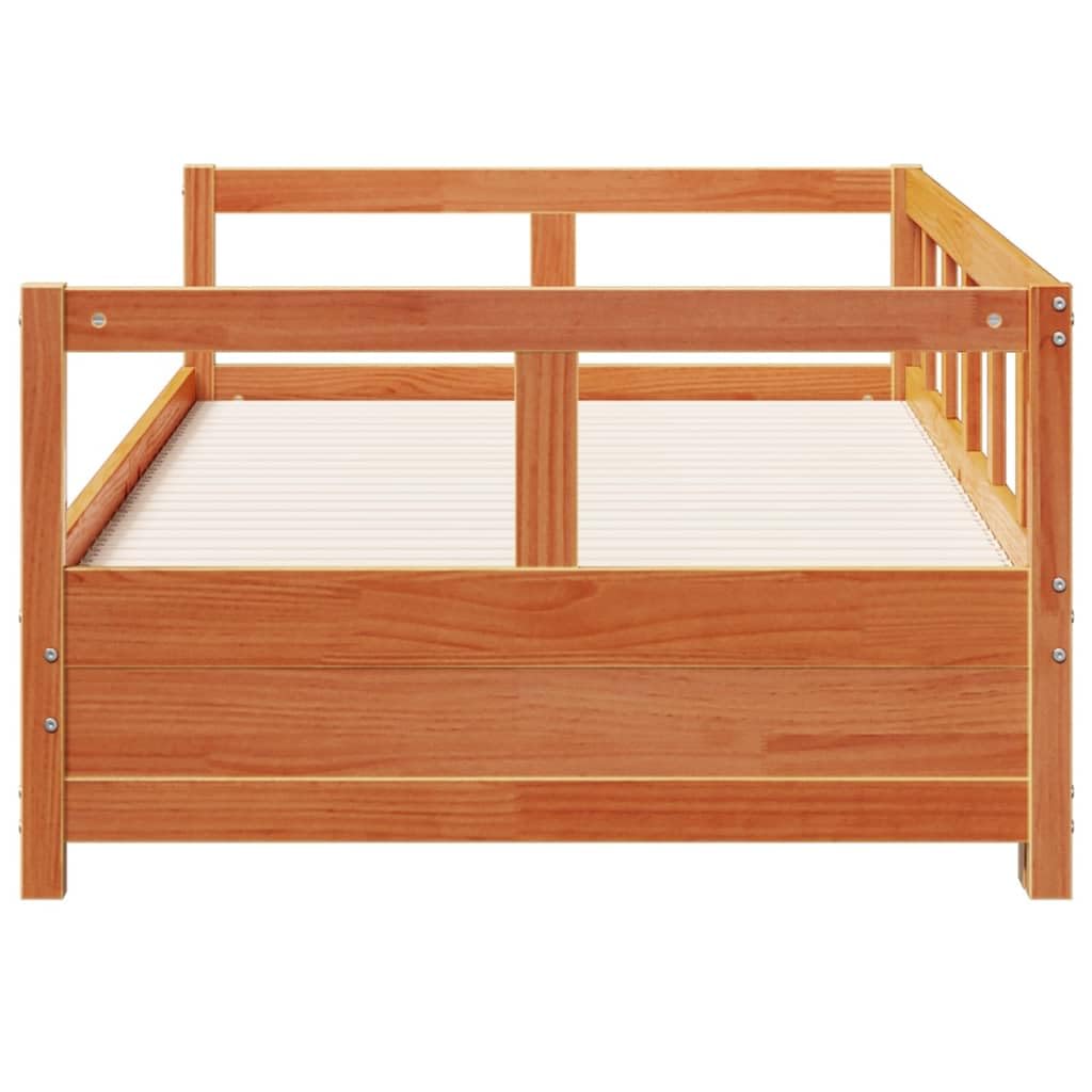 Letto da giorno in legno di pino massiccio, marrone cerato, 90 x 190 cm, con rete a doghe, estensibile come letto matrimoniale, salvaspazio per ospiti e camera da letto, struttura stabile con