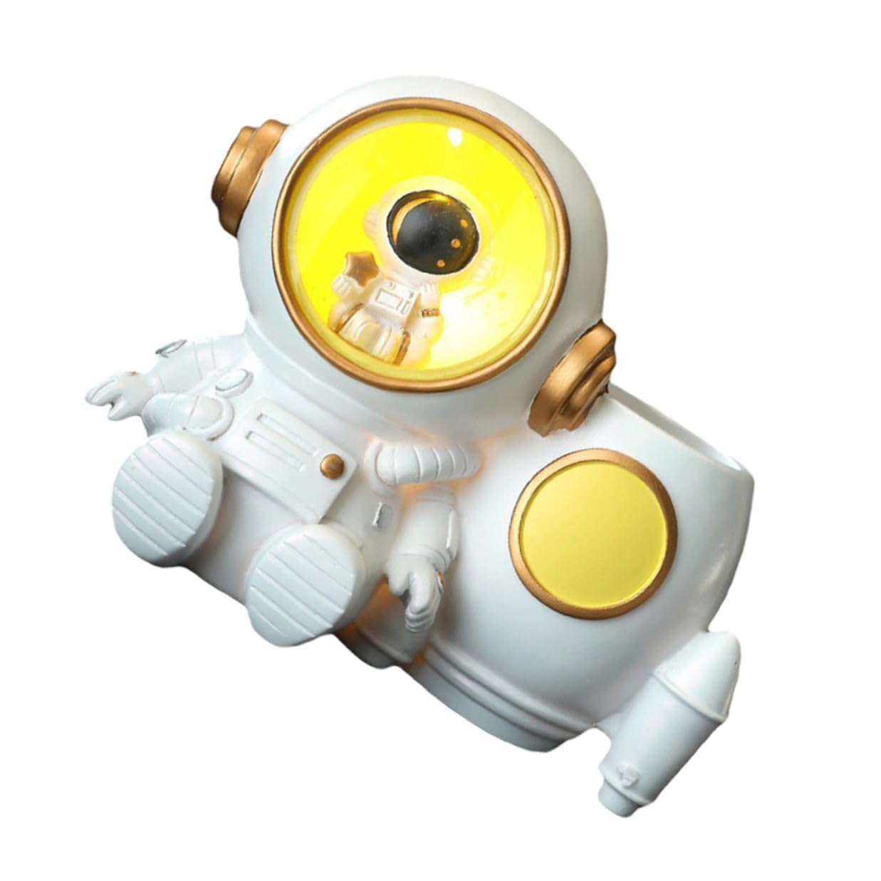 jojofuny Portapenne Astronauta con Luce LED Resina Bianco Grande Capacità Porta Penna per Scrivania Accessorio per Studenti e Ufficio