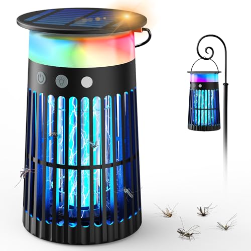 Dnenellr Lampada Antizanzare da Esterno Solare, 3 in 1 Zanzariera Elettrica Solare Ricaricabile 4000mAh, 4200V, Impermeabile, Lampada Zanzare Solare Adatto a Balconi, Giardini, Interni ed Esterni