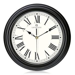 Lafocuse Horloge Murale Noir Silencieuse Chiffres Romains Pendule Murale Quartz Classique Rétro Déco pour Salon Chambre Cuisine 30cm