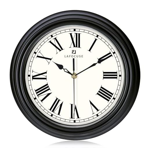 Lafocuse Black Gray Wall Clock Roman Numerals 12 Inch Silent Non-Ticking Kitchen Clock for Living Room Office Bedroom Home Decor