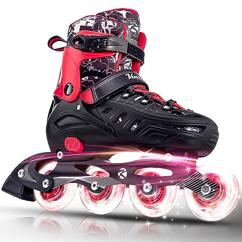 Kuxuan Skates Patines en línea Ajustables para niños Skates iluminantes Divertidos para niñas, niños, Mujeres Principiantes de Interior y Exterior