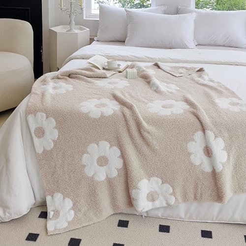 Image of NIDITW Sunflower Fleece Throw Blanket 50x60 Ultra Soft Microfiber Knit Blanket for Couch Sofa Bed Lightweight Floral Green Plants Design All Season Cozy Machine Washable (Light Khaki)