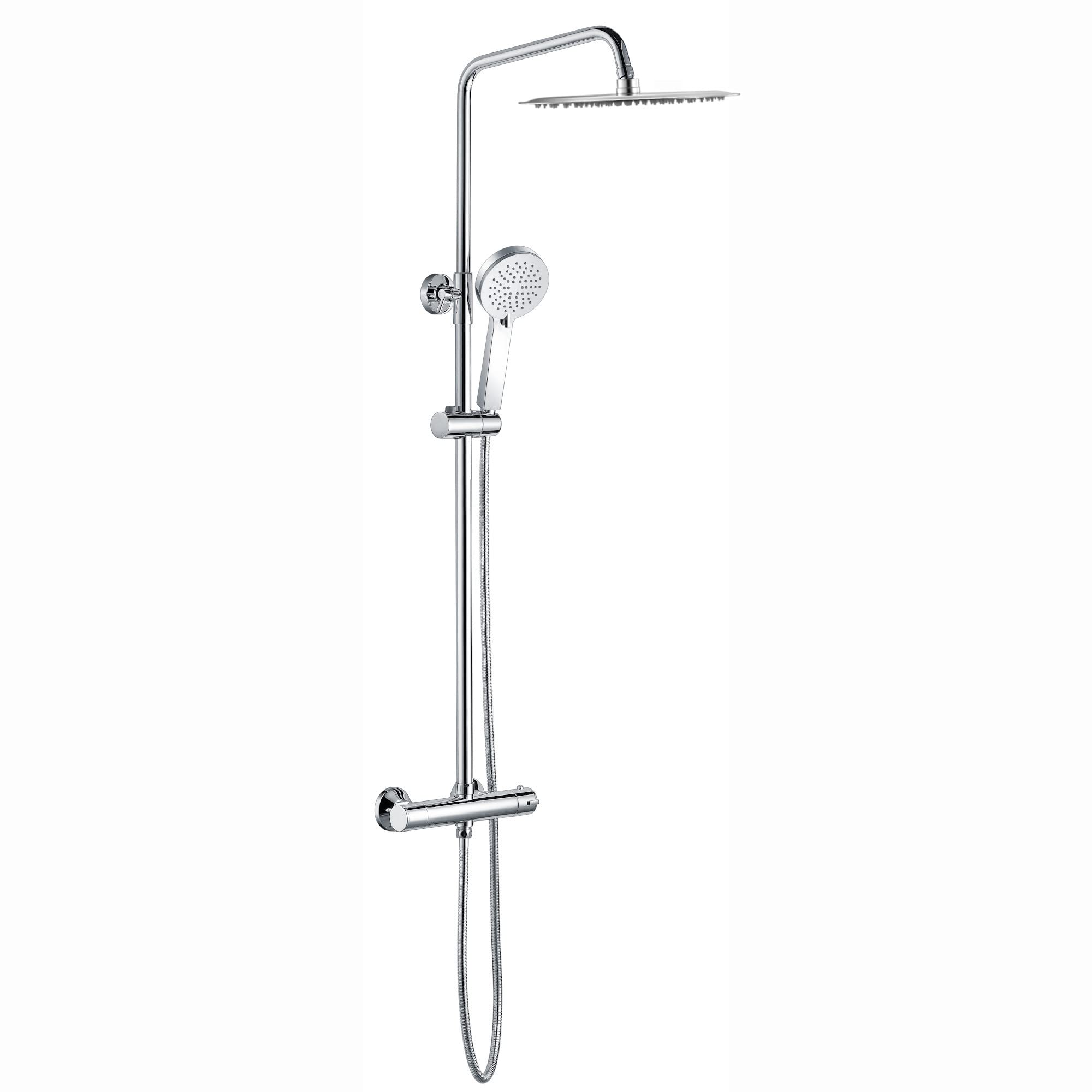 Enki Chrome Dune, Sh0613, Thermostatic Shower Mixer Bar Valve With Dual Riser Rail Kit, Brass, 300Mm Overhead Shower And Hand Shower, Anti-Scald Device, Contemporary Design, 1-Year Guarantee