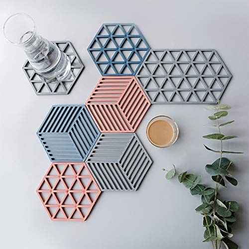 NILKANTH Silicone Trivet Mats (3 Pack) | Heat Resistant Non-Slip Table Mats for Hot Pots, Pans, Bowls & Dishes | Multipurpose Pot Holder Placemat for Kitchen & Dining | Triangle & Line Design 4