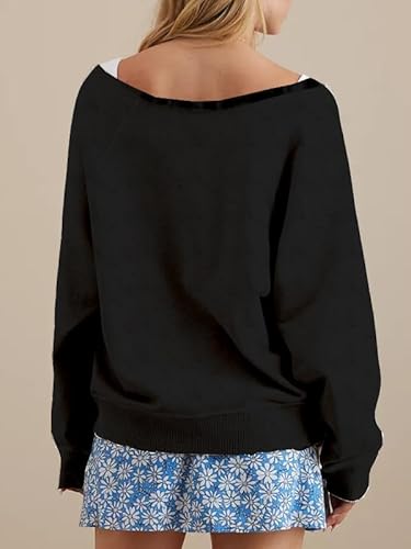 Decogiver Moletom feminino de Halloween de manga comprida estampado com ombro de fora, Grinches, XXG