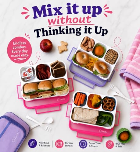 Image of kinsho Bento Box Lunch Boxes for Kids Adults with Utensils, Pink & Purple