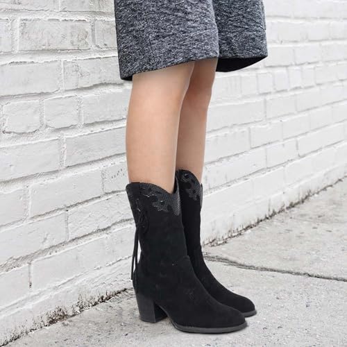 Image of SHIBEVER Cowgirl Boots for Women: Western Mid Calf Suede Boot for Dancing