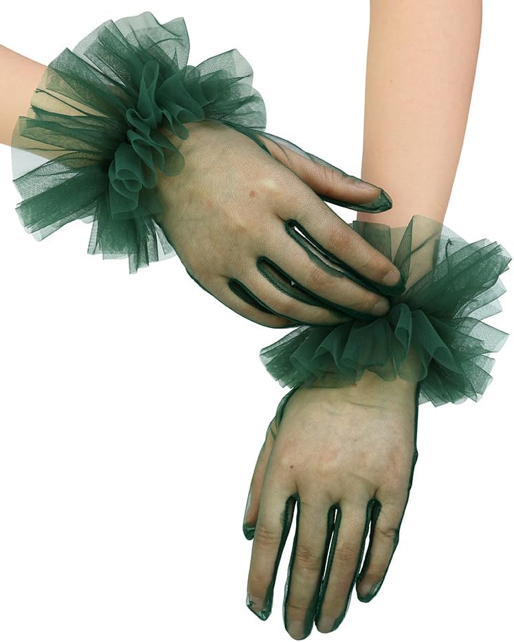 Bridal Short Tulle Sheer Gloves for Women Tea Party Ruffle Mesh Gloves Wedding Opera Glove