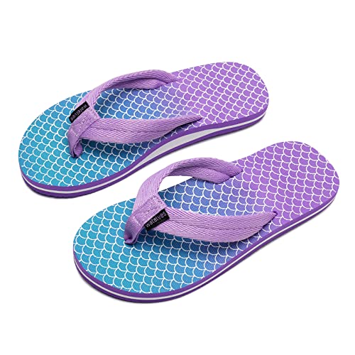 WateLves Flip Flops Kinder Zehentrenner Mädchen Jungen Badelatschen Sommer Strand und Pool Rutschfeste Zehensandalen(Lila Fischschuppen, 36EU)