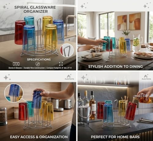 Image of Stainless Steel Glass Holder Stand for Kitchen Countertop, Drinking Water Glass Organizer Rack, Tumbler Storage, Cup Drying Stand, Rust Resistant Multipurpose Tabletop Kitchen Organizer