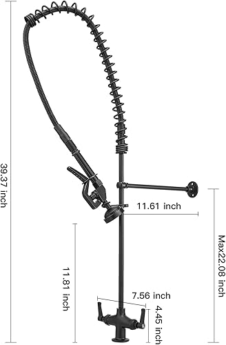 Miniatura 6 de Grifo de fregadero comercial con rociador de 39 pulgadas de altura, montaje en cubierta, un solo agujero, doble mango, resorte en espiral, rociador