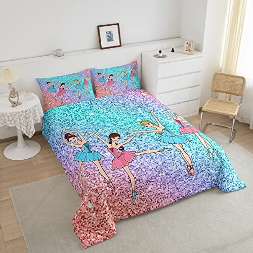 Ballet Comforter Set Galaxy Ballet Dance Bedding Set For Kids Boys Girls Women Glitter Graceful Dancer Decor Comforter Dreamy Girly Quilt Set With 2 Pillowcases 3Pcs Bedding Full #TOP2