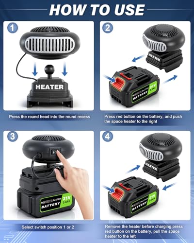 Battery Operated Heater Cordless, Portable Heater Car Window Defroster with Two 3000mAh Rechargeable Battery Powered Heaters with Anti Tilt Design for Cars/Camping/Indoors(60 Minutes Life) - Image 6