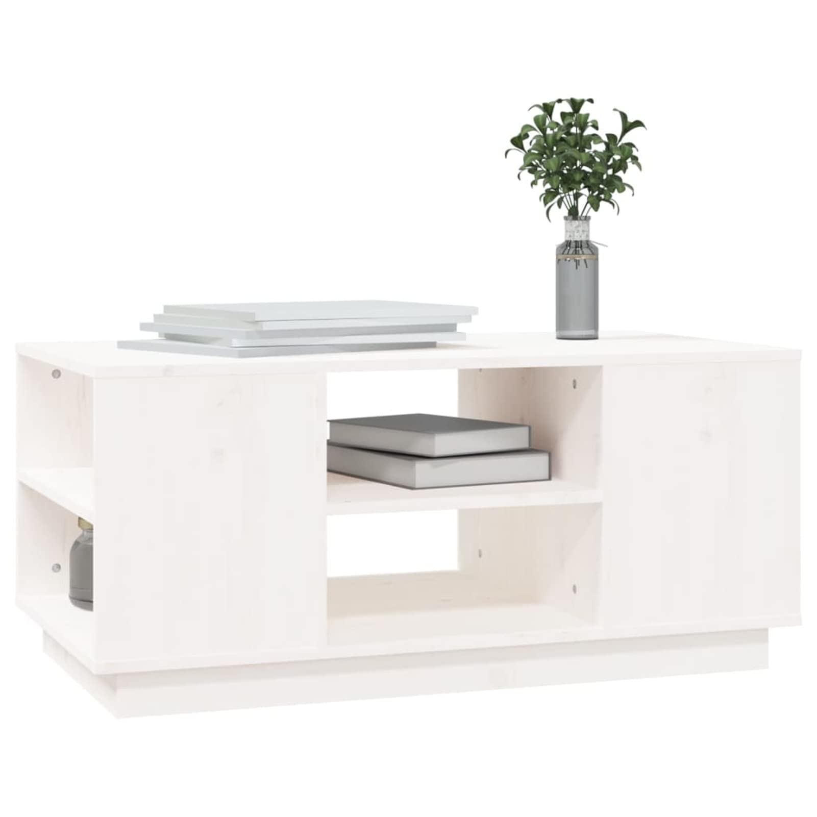 Homgoday Table basse blanche 90 x 49 x 40,5 cm en pin massif, table d'appoint, table d'appoint pour salon, salle de réception d'invités, chambre à coucher et mobilier de bureau