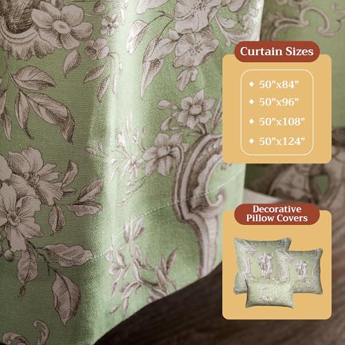 Image of Maison d' Hermine Curtains for Living Room 100% Cotton 50 inchx108 inch (Pack of 1) | 108 inches long Light Filtering Toile Curtains for Windows with Rod and Loop Pockets - Joli Jouy - Green