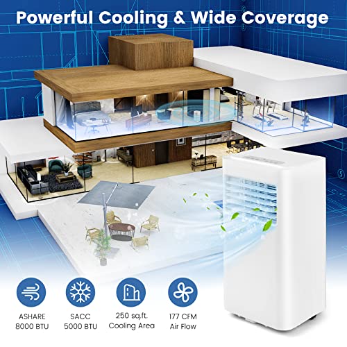 Image of GOFLAME 3-in-1 Portable Air Conditioner, 5000 BTU AC Unit with Fan & Dehumidifier, Quiet AC 1-24H Timer, LED Display, 2 Fan Speeds, 4 Wheels, Remote Control, Exhaust Hose, White