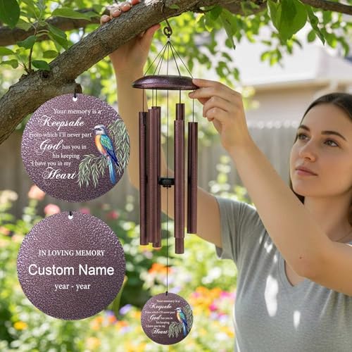 Image of Personalized 30 /36 /45 inch Deep Tone Wind Chimes Memorial for Loss of Loved One, Mom, Dad, Sympathy Gifts for Loss Lover Remembrance Bereavement Funeral