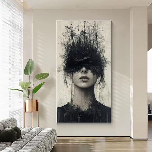 Décoration murale moderne noir et blanc AEFOUU grande toile sur cadre