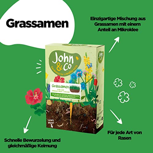 JOHN & CO Rasensamen – Einzigartige Formel mit Mikroklee – Hochresistenter Rasen – Einfache Anwendung – 1,6 kg für rund 80m² – Bild 4