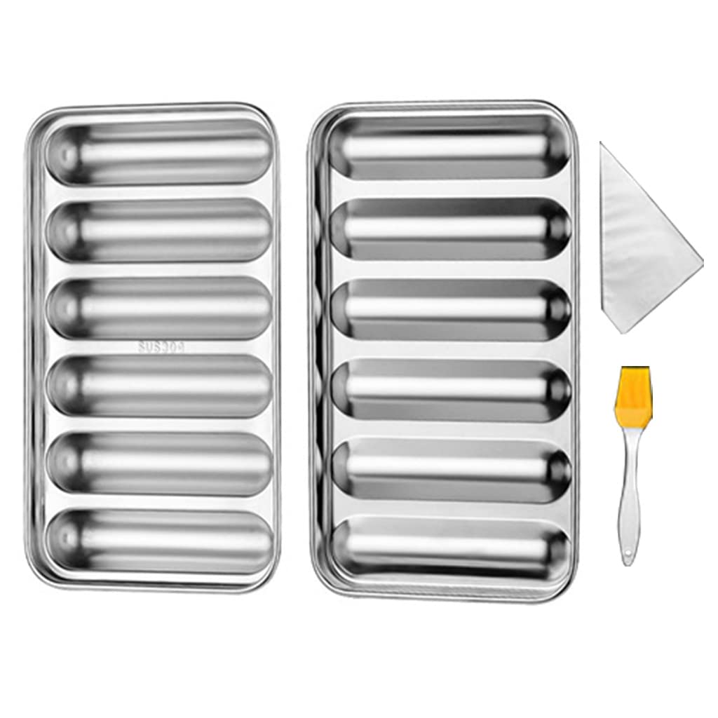 Nucelit 6 Cavity Stainless Steel Sausage Mold for Homemade Hot Dogs Non-Stick Mold for Oven Steamer Easy to Clean Ham
